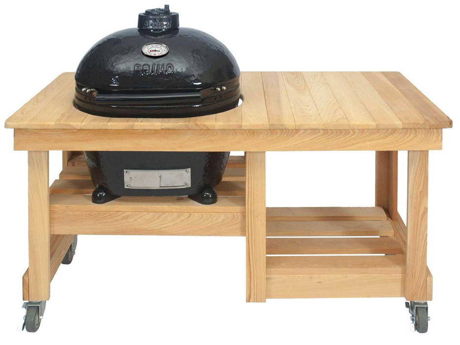 Primo Oval Large Ceramic Kamado Grill On Countertop Cypress Table