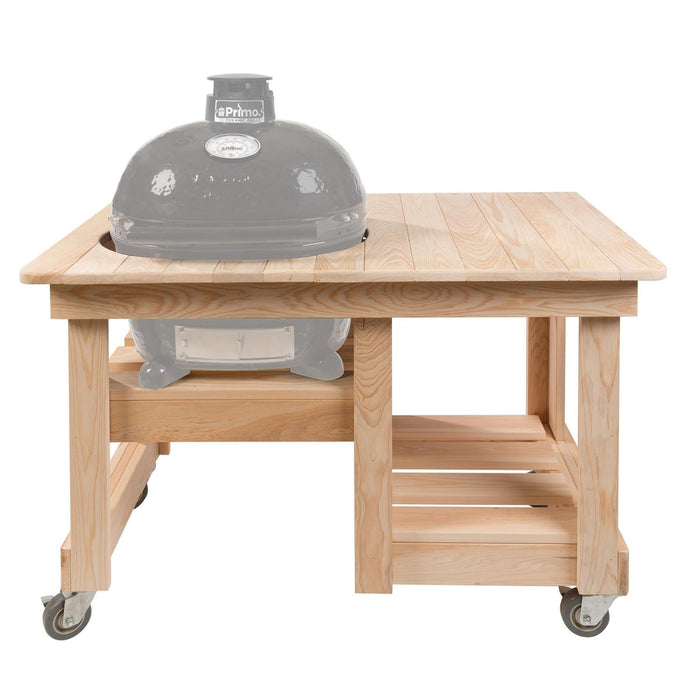 Primo Oval XL Ceramic Kamado Grill On Countertop Cypress Table