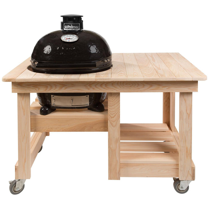 Primo Oval Junior Ceramic Kamado Grill On Countertop Cypress Table