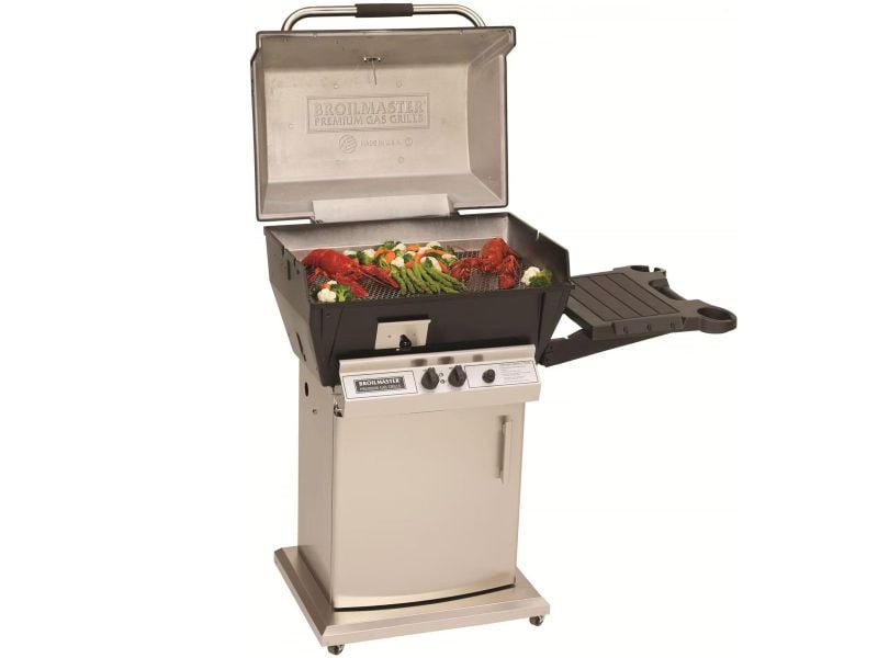 Broilmaster Q3X Qrave Gas Grill On Stainless Steel Storage Cart