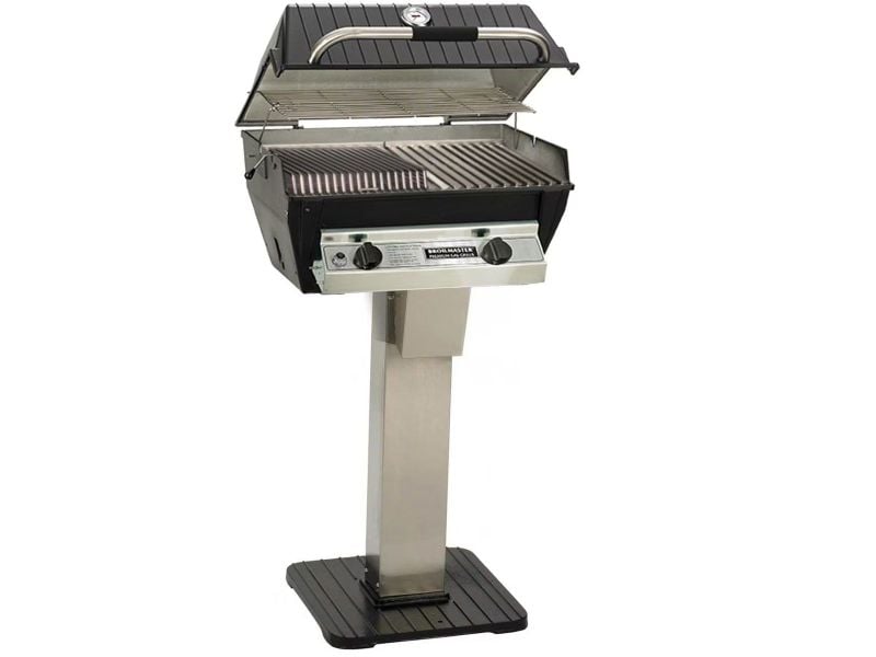 Broilmaster R3B Infrared Combination Gas Grill On Stainless Steel Patio Post